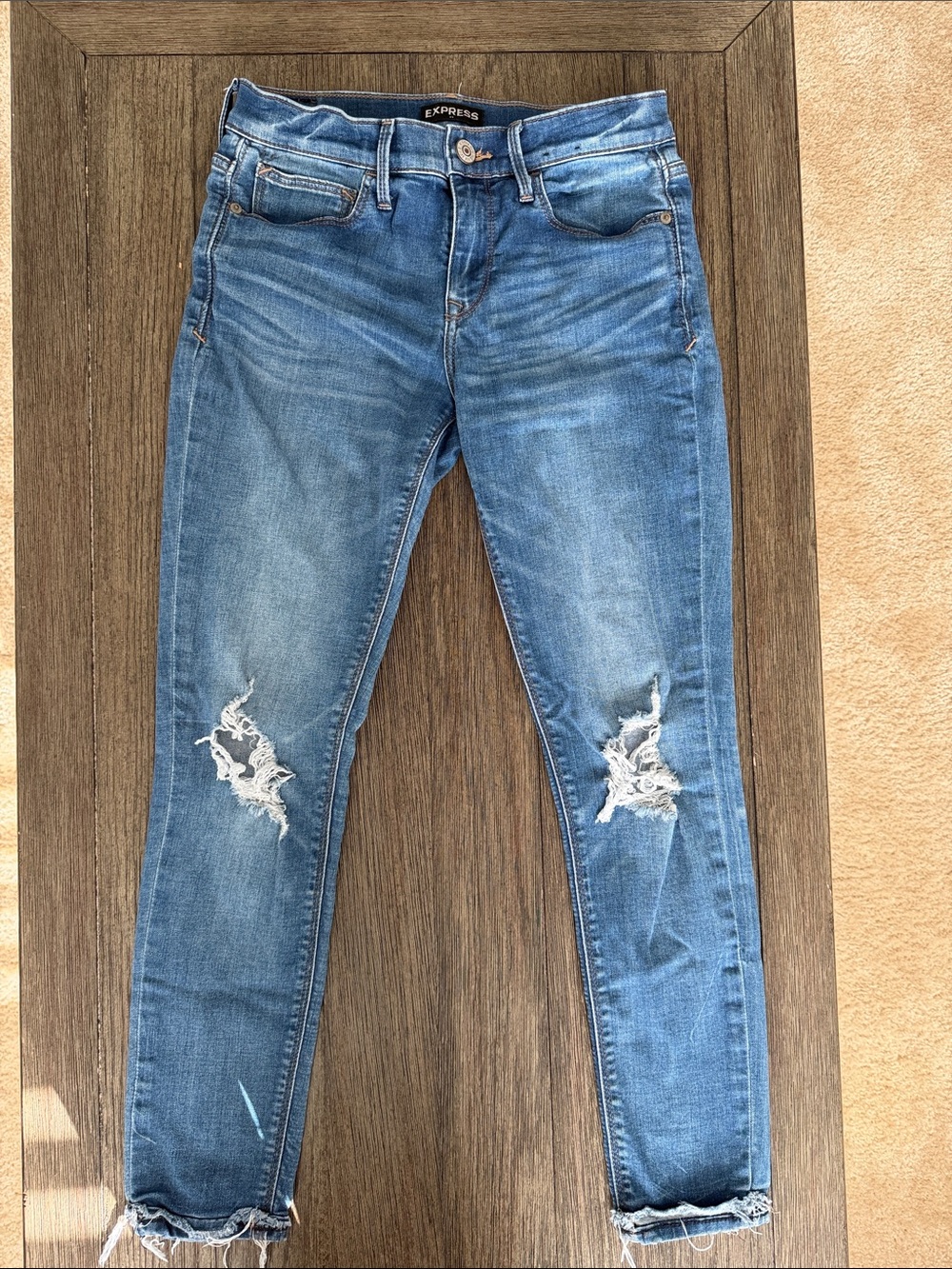Express Women's Medium Blue Distressed Skinny Jeans